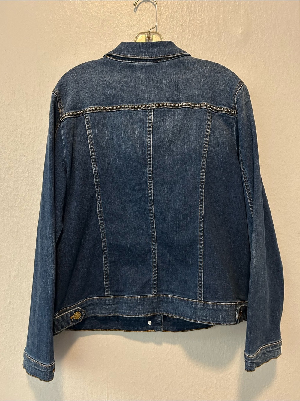 Chico's Dark Blue Denim Jacket with Gold Lace and Trim - Picture 6 of 7